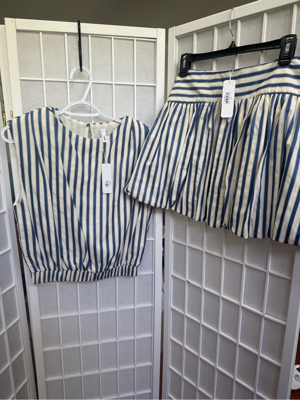 Striped Blue and White Two-Piece Top & Skirt Set